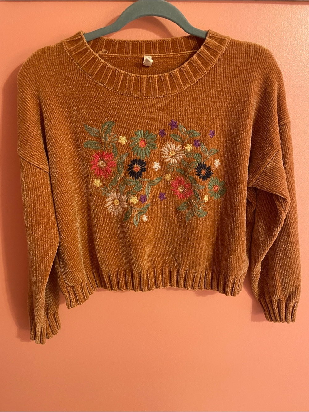 RAGA Rust Floral Embroidered Crewneck Sweater
